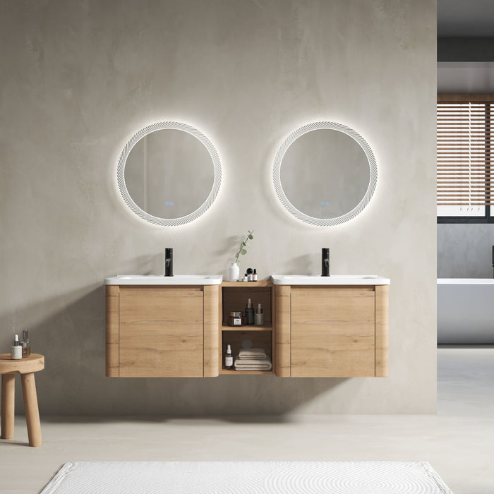 Wall Mounted Bathroom Vanity With Sink And Storage Shelves, Soft Close Doors Home Essentials