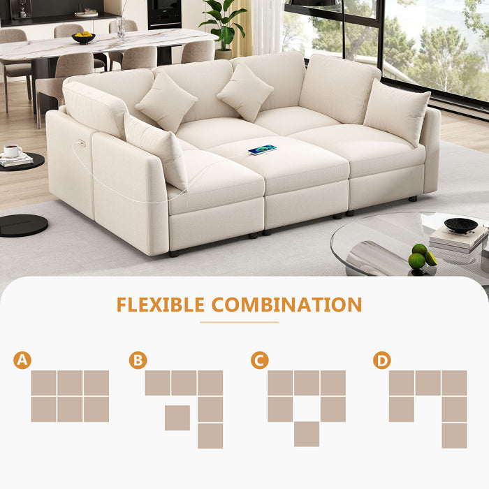 Sectional Sofa Modular Sofa U - Shaped Sofa Couch Sofa Bed L - Shaped Sofa With A Movable Ottoman And Two USB Ports For Living Room