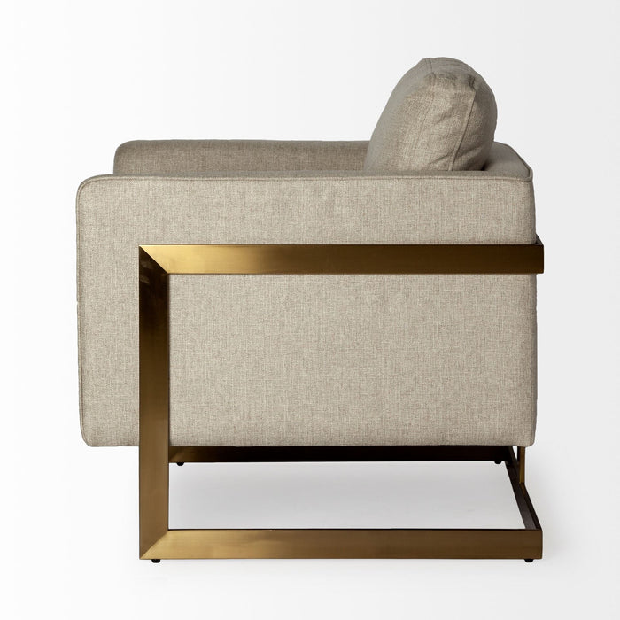 Poly Linen Seat Accent Chair With Gold Stainless Steel Frame - Cream