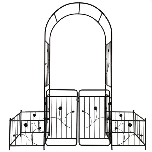 Metal Garden Arch With Gate Wide High Climbing Plants Support Rose Arch Outdoor - Black Daily Nest