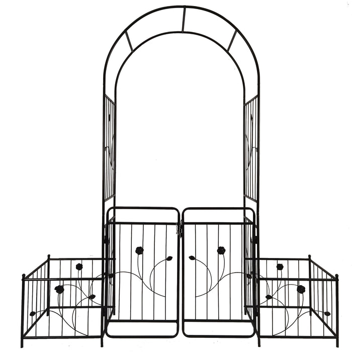 Metal Garden Arch With Gate Wide High Climbing Plants Support Rose Arch Outdoor - Black Daily Nest