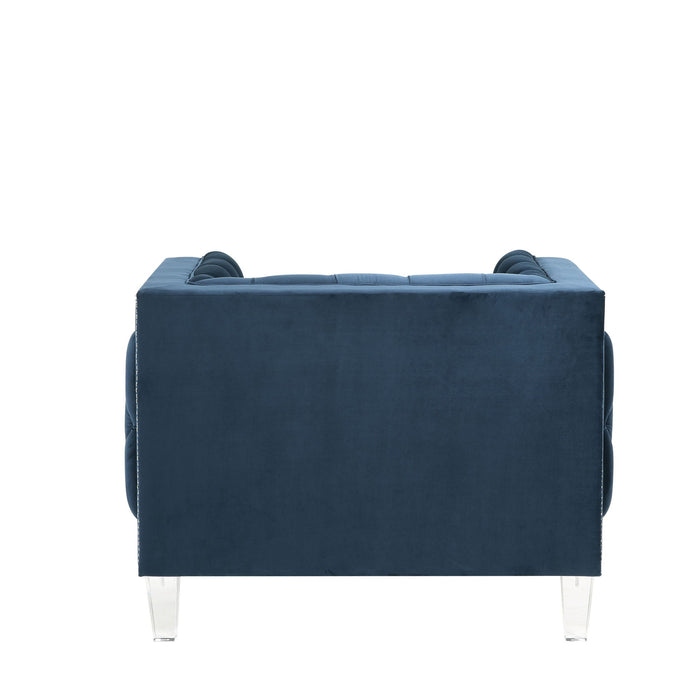 Velvet And Black Tufted Arm Chair 41" - Blue
