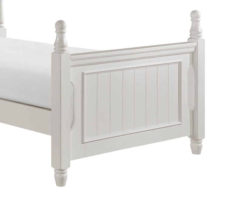 Classic White Finish 1 Piece Twin Size Poster Bed Wooden Traditional Bedroom Furniture Unique Style Headboard Footboard