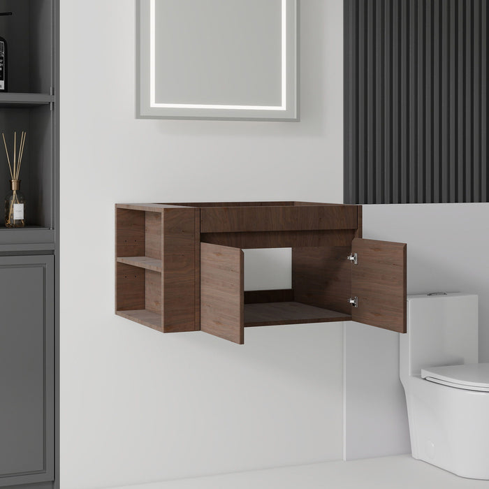 Floating Bathroom Vanity Cabinet, Soft Close Double Drawers, Open Side Storage, Wall Mounted, Cabinet Only Home Essentials