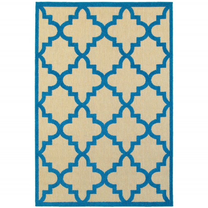 10' X 13' Geometric Stain Resistant Indoor / Outdoor Area Rug - Blue / Beige