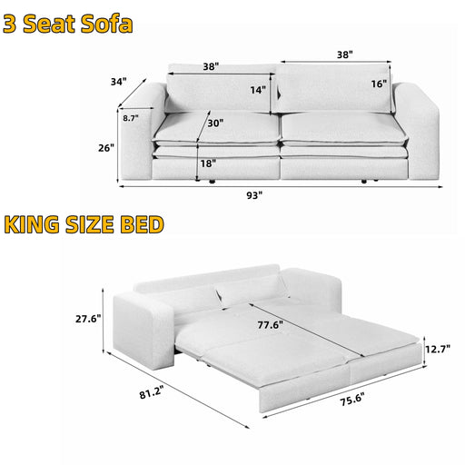King Size Sleeper Pull Out Sofa Bed, 3 In 1 Convertible Chaise Lounge With 2 Pillows For Living Room - Camel Home Essentials