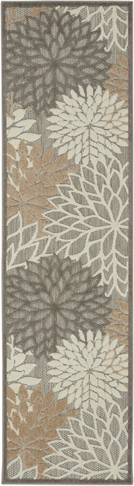 6' Runner Floral Indoor / Outdoor Area Rug - Gray / Ivory