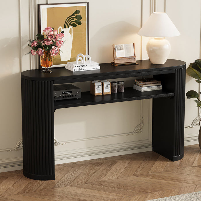 Console Table With Fluted Legs, Open Shelf Hearth and Haven