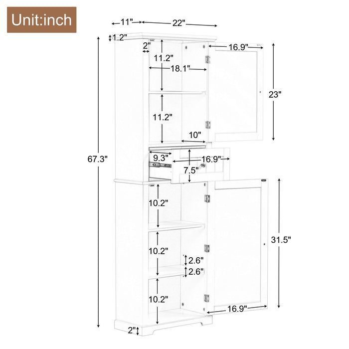 Tall Freestanding Bathroom Storage Cabinet With Drawer And Adjustable Shelf Hearth and Haven
