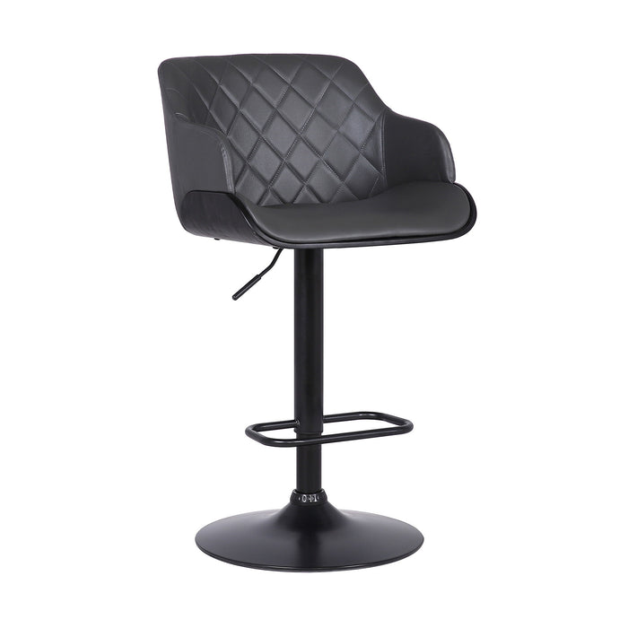 44" Faux Leather Swivel Low Back, Adjustable Height Bar Chair - Gray / Black