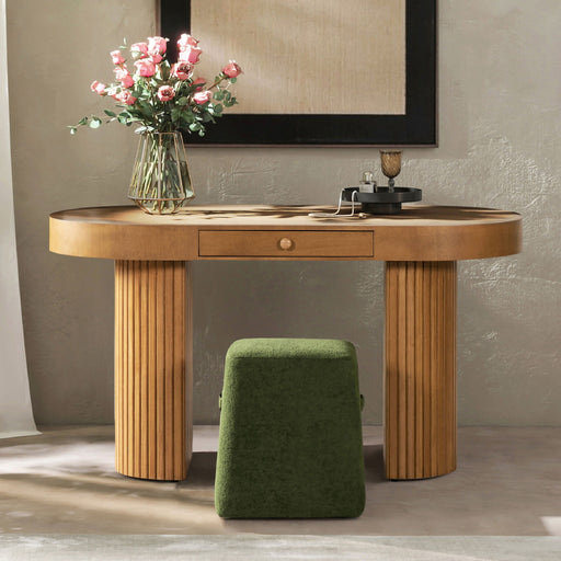 Jesse - Single Drawer Fluted Oval Console Desk - Honey Brown Jennifer Taylor Home