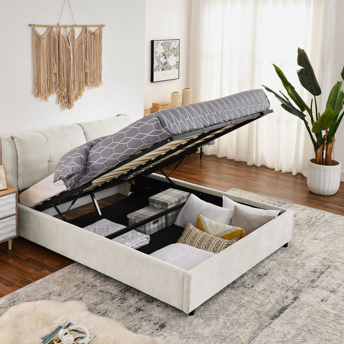 Storage Upholstered Hydraulic Platform Bed With Integrated Headboard Home Essentials
