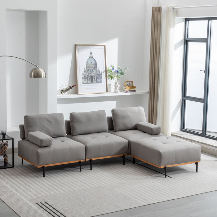 L-Shape Sectional Sofa 3 Seater Couches With A Removable Ottoman, Comfortable For Living Room