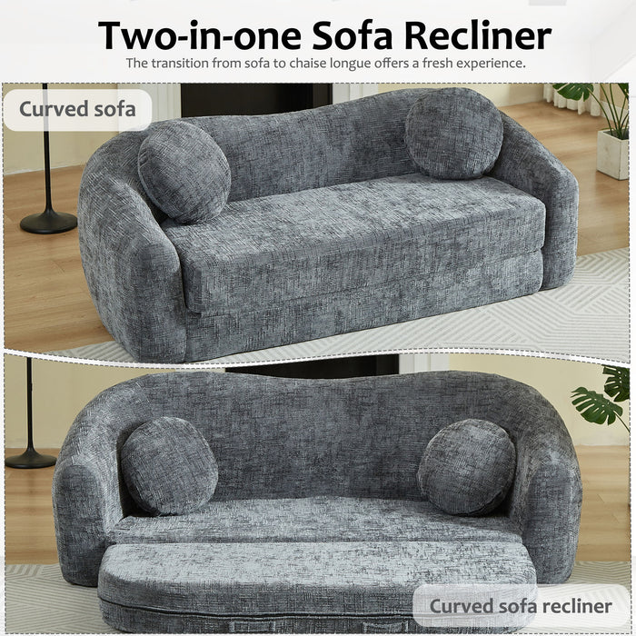 Curved Convertible Sofa, 2 In 1 Frameless Folding Sofa Bed With Pull Out Base And Deep Seat Home Essentials