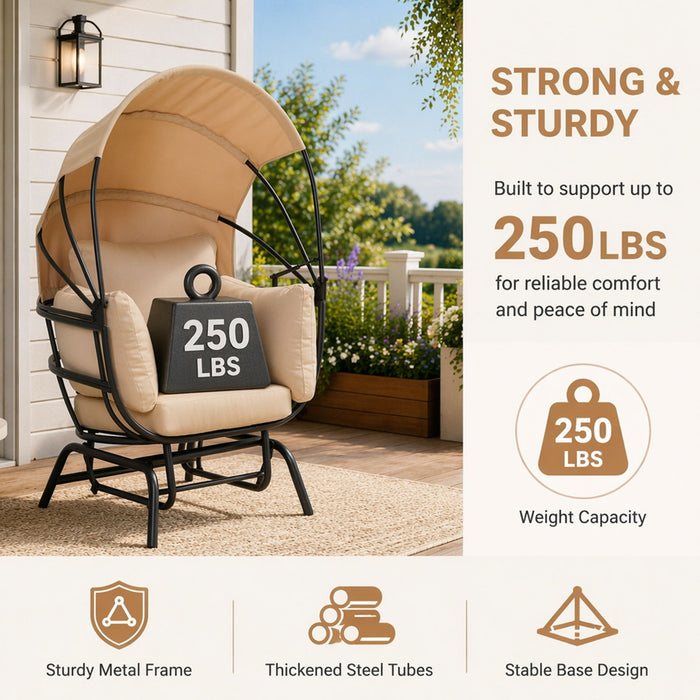 Egg Chair With Cushion And Retractable Canopy - Black / Taupe Home Essentials