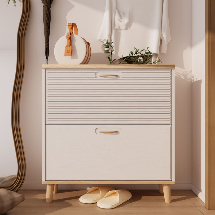 Narrow - Entryway Shoe Storage Cabinet With 2 Flip Drawers Legs - Natural / White Home Essentials