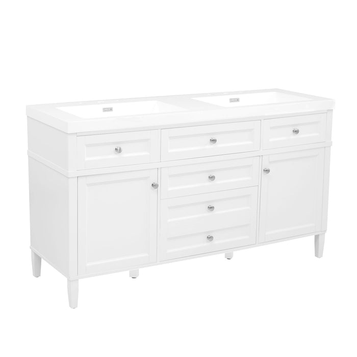 Bathroom Vanity With Double Sink, 3 Drawers, 2 Doors, Adjustable Shelves, Freestanding - White Noble House