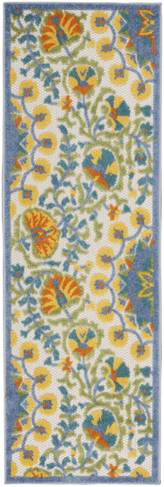 2' X 6' Toile Non Skid Indoor / Outdoor Runner Rug - Blue Yellow / White