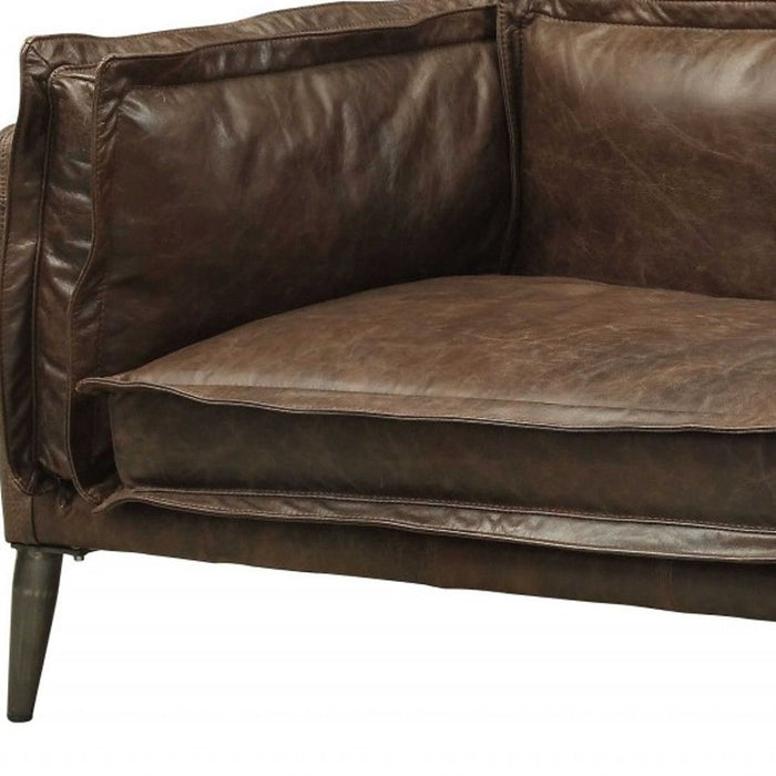 Top Grain Leather Sofa With Dark Brown Legs - Chocolate