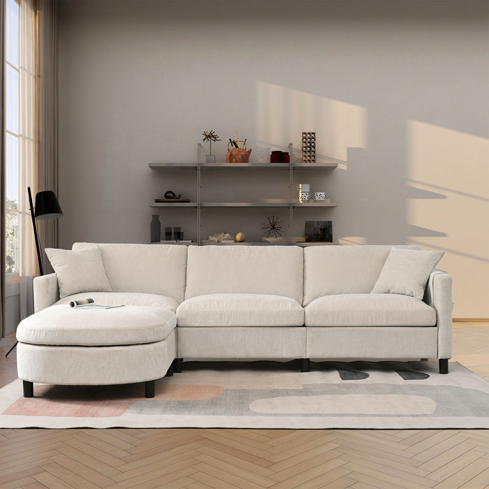 107.87' Sectional Sofa Couch With 1 Ottoman, Seat Cushion And Back Cushion Removable - Beige