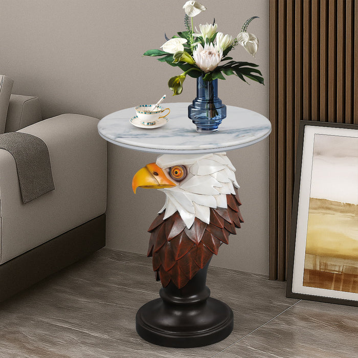 Eagle Head Accent Table, Animal Statue End Tables For Living Room - Brown / Antique White Home Essentials