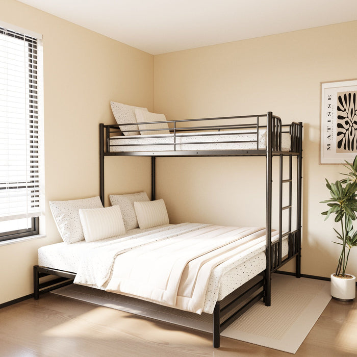 Twin Metal Pull Out Bunk Bed With Guardrail And Built In Ladder, Space Saving Convertible Frame For Bedroom - Black