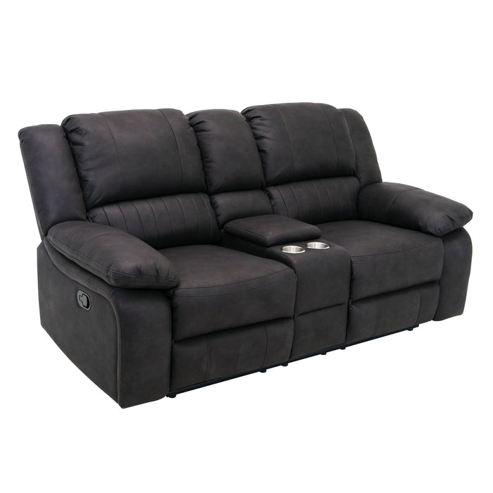 Reclining Console Loveseat - Black - Fabric Emerald Home
