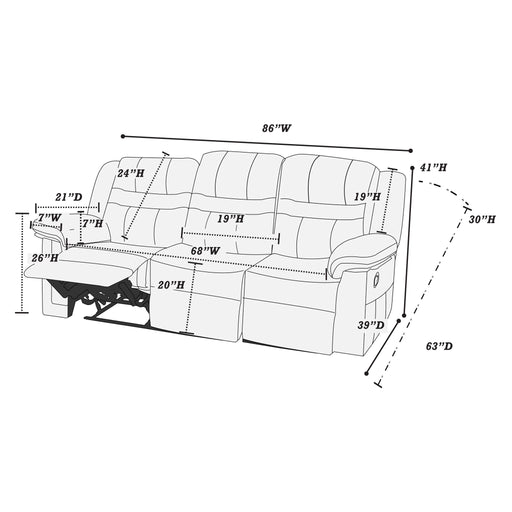 Power Reclining Sofa With USB Port Upholstered Pillow Arms And Headrest - Brown Home Essentials