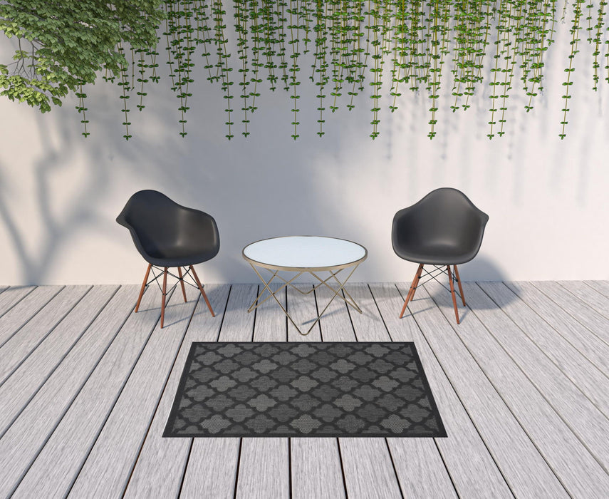 4' X 6' Ikat Indoor / Outdoor Area Rug - Charcoal Black