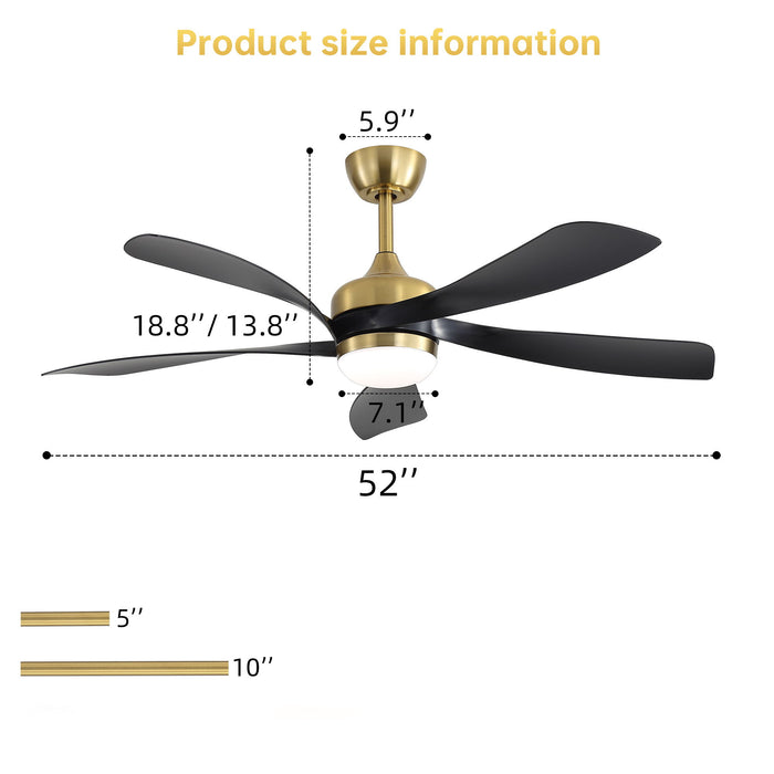 52" Indoor Ceiling Fan With 3 Color Dimmable LED Light Blades, Reversible DC Motor, Remote Control Daily Nest