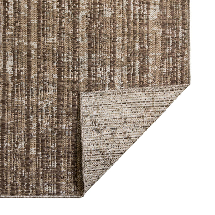 5' X 8' Striped Stain Resistant Indoor / Outdoor Area Rug - Brown / Ivory