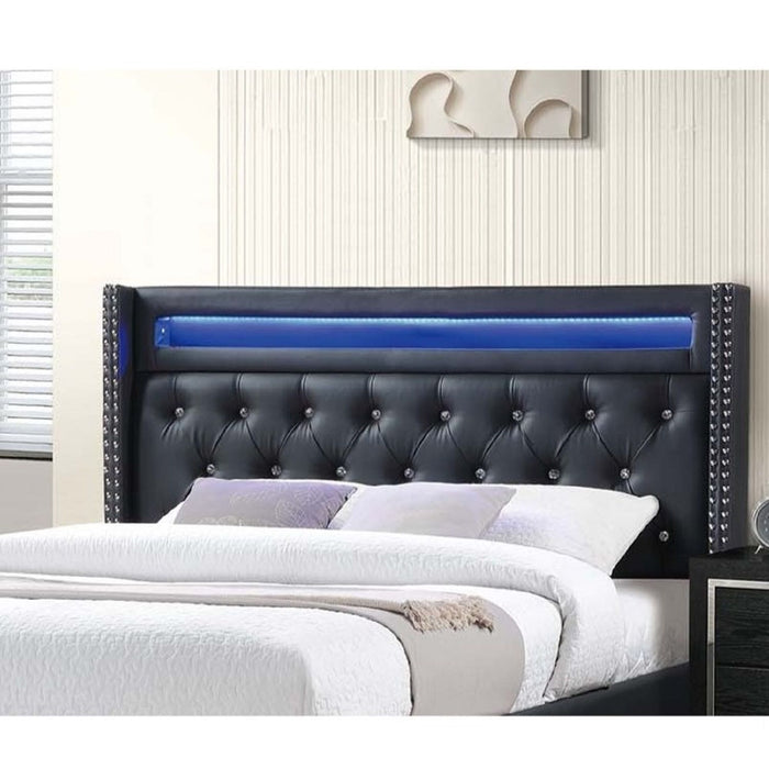 Modern Bed With LED Lights, Charging Port, Tufted Headboard Home Essentials