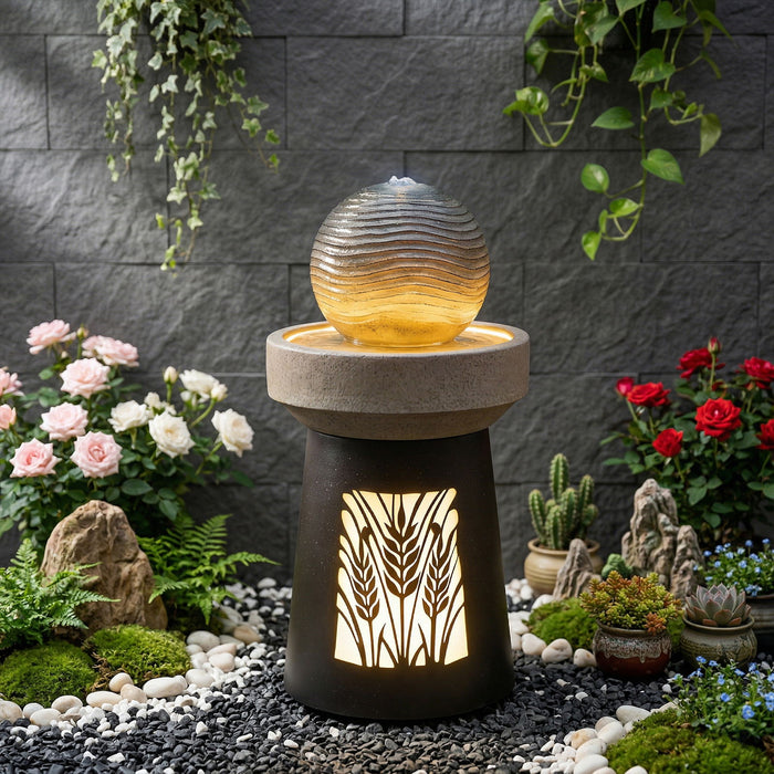 Outdoor Water Fountain, Warm LED Light - Brown Daily Nest