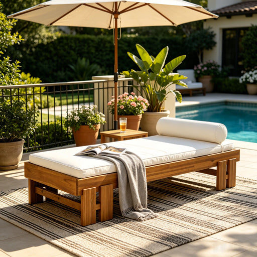 Daybed With Cushion & Pillow, Low Profile Design For Indoor / Outdoor Use - Cream / Teak Noble House