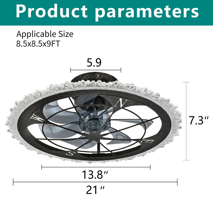 Caged Ceiling Fan & Remote Controlled Dimmable LED Lights, Flush Mount Fan, Low Profile Design - Antique Black Daily Nest