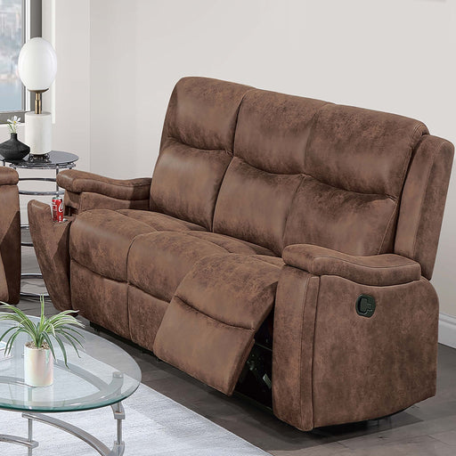 1 Piece Manual Motion Sofa Console Loveseat With Plush Back Cushion And Hidden Cup Holder - Walnut Home Essentials