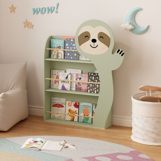 Sloth Bookshelf, Front Facing Toddler Book Display Rack With 3 Tiers, Cute Animal Design - Sage Green Home Essentials