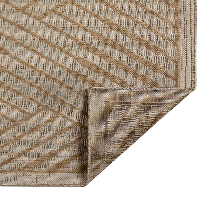 8' Runner Geometric Stain Resistant Outdoor / Indoor Runner Rug - Beige