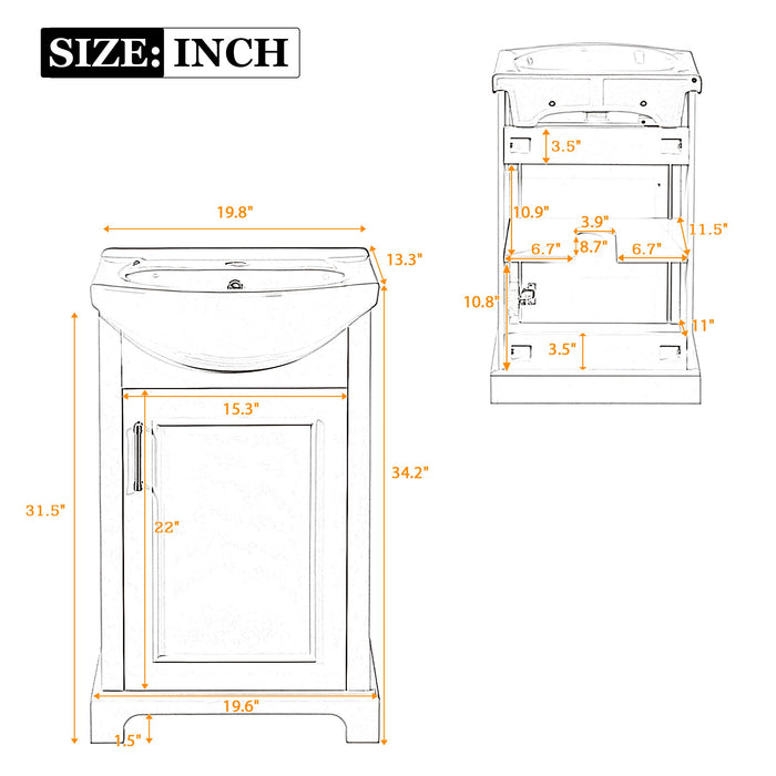 20" Bathroom Vanity With Bulged Sink, Freestanding Single Vanity Set, Soft Close Door Hearth and Haven