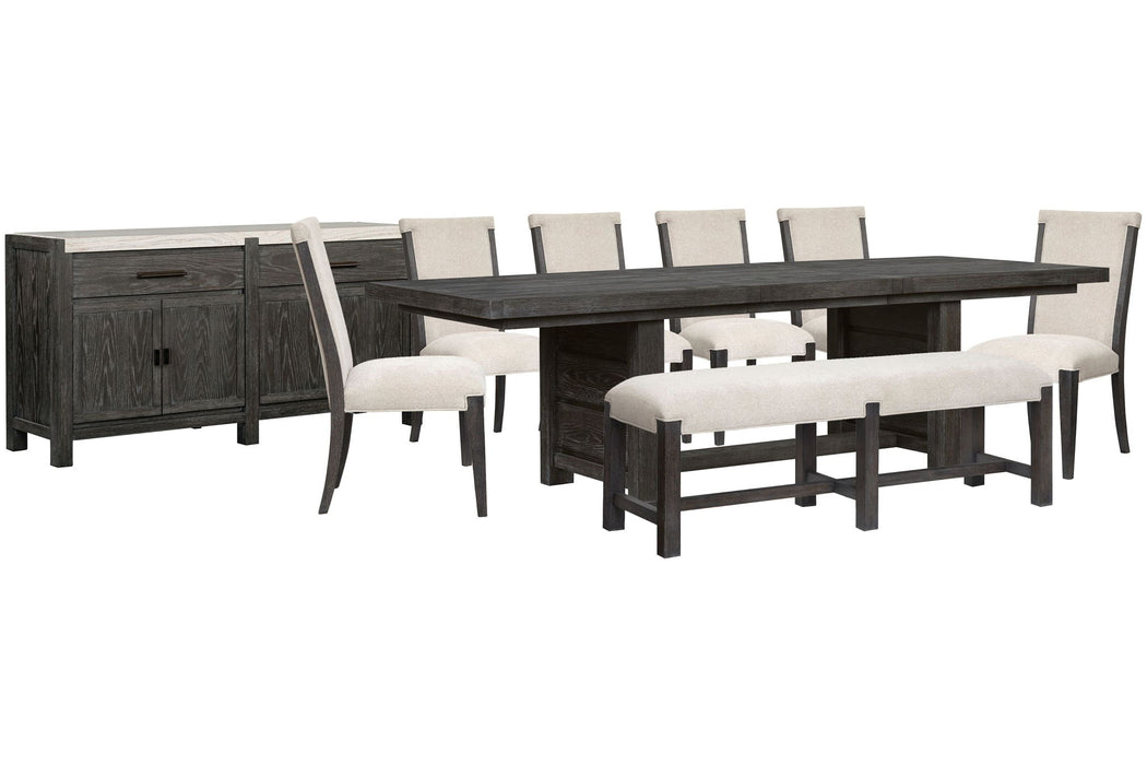 Plum Creek - 9 Piece Extendable Trestle Dining Table Set Magnussen Furniture