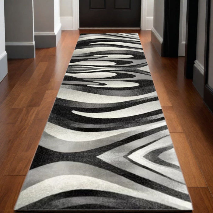 15' Abstract Power Loom Runner Rug - Gray