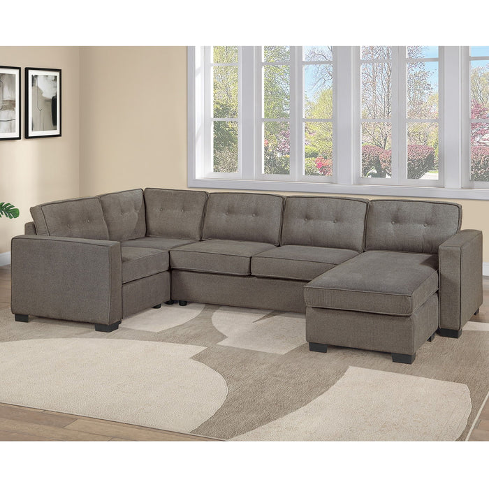 U - Sectional Sofa Upholstered LAF / RAF Chaise With Armless Loveseat And Chairs - Light Brown Home Essentials