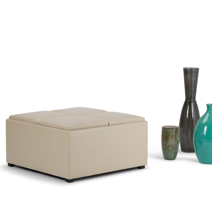 Avalon - Square Coffee Table, Storage Ottoman Simpli-Home