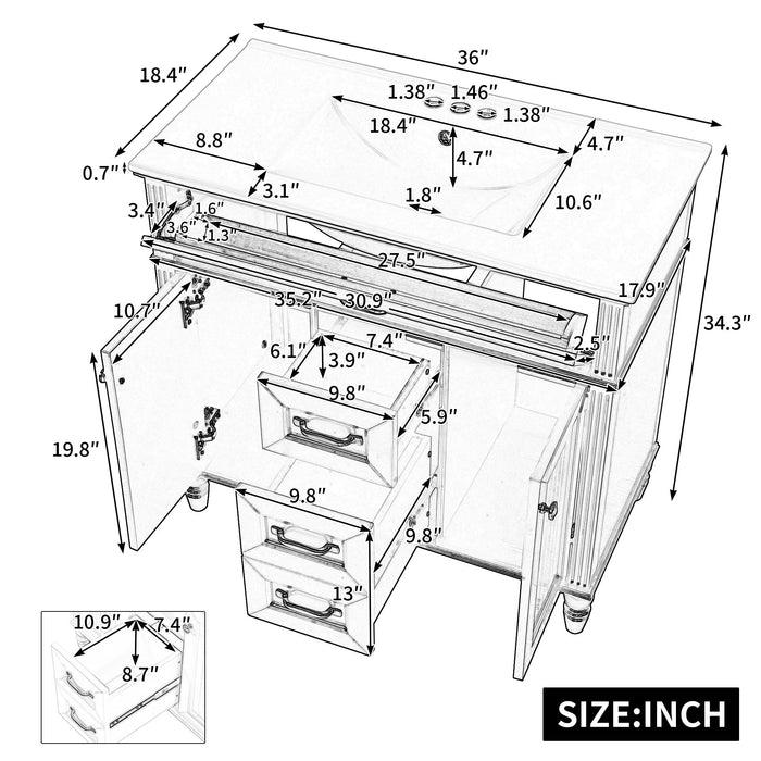 Modern Freestanding Bathroom Vanity With Sink, Cabinet, Soft-Close Drawers, Tip-Out Tray Hearth and Haven