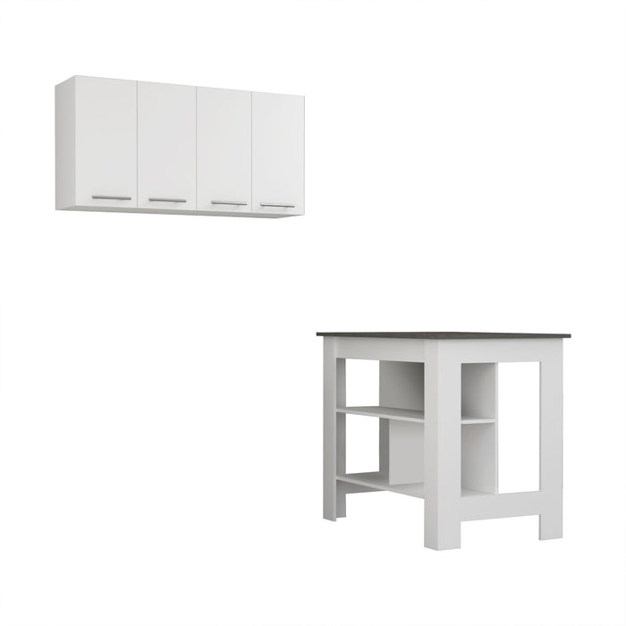 Kitchen Island Set, Storage - White / Dark Brown