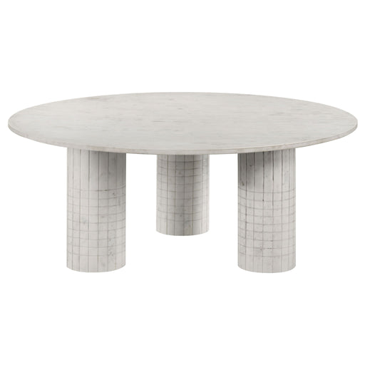 Preston - 2 Piece Coffee And End Table Set With Cylindrical Pedestal Bases, Round Design - White Furniture Max