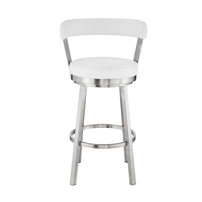 40" Swivel Backless Bar Height Bar Chair - White / Silver