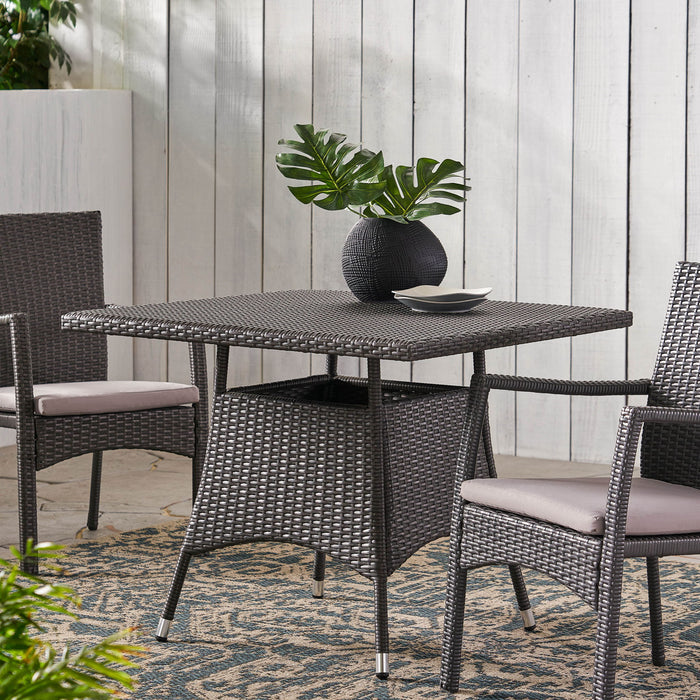 Outdoor Rattan Square Dining Table With 4 Legs - Gray