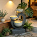 3 Tier Outdoor Water Fountain With Warm LED Lights, Stone Textured Cascading Design For Patio - Gray Daily Nest
