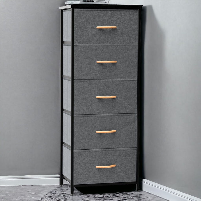 Steel And Fabric 5 Drawer Chest - Gray / Black